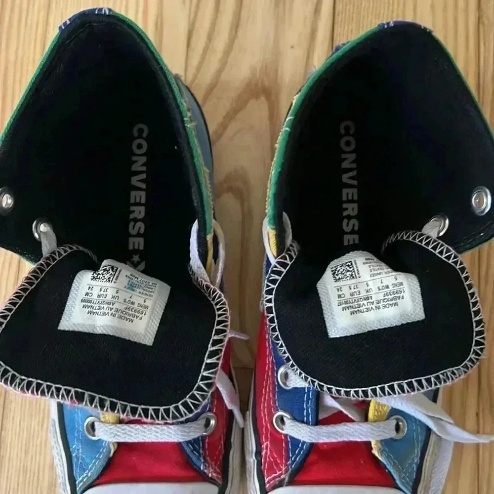 Multicolored Patchwork Converse High Tops - image 5